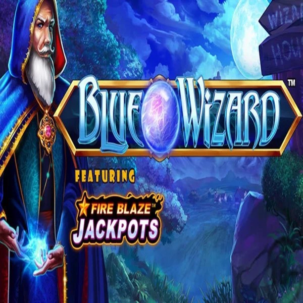 Blue Wizard Fire Blaze Jackpots logo by Rarestone Gaming at Zweeler Casino
